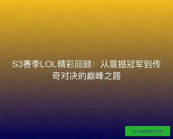 S3赛季LOL精彩回顾：从震撼冠军到传奇对决的巅峰之路